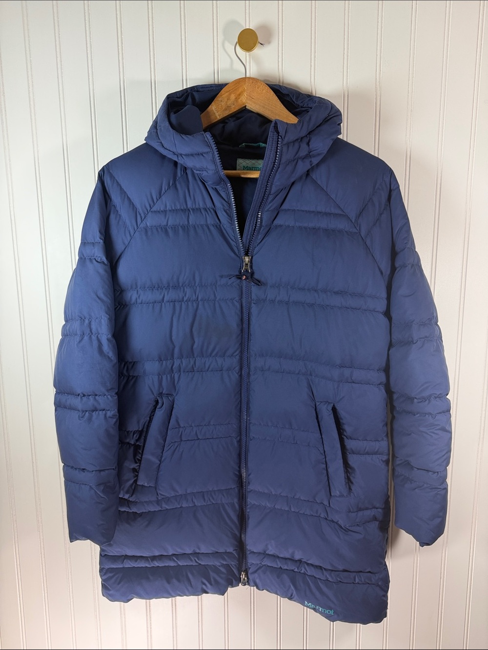 Marmot Girls Hooded Navy Puffer 700FILL Down Jacket XL